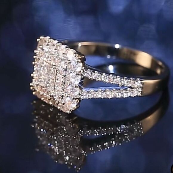 Elegant Square Cushion CZ Womens Formal Silver Fashion Engagement Ring Size 6 - Picture 11 of 15